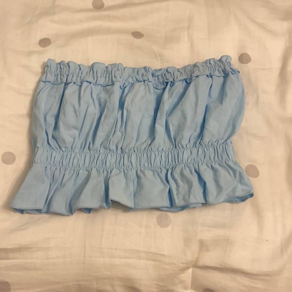 Blue Ruffle Tube Top